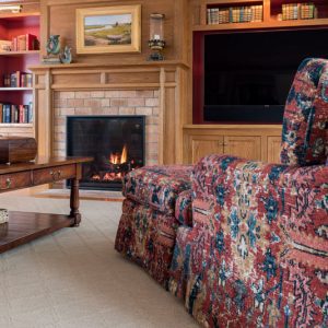 family room with fireplace interior design by Gale Michaud Interiors