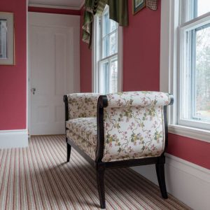 hallway with custom settee - interior design renovation by Gale Michaud Interiors