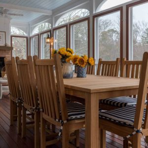 Gale Michaud Interiors - Historic Estate Interior Design Project - fireplace in enclosed outside living area