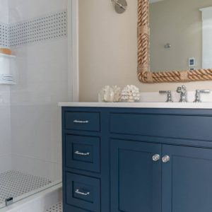 blue master bath interior design by Gale Michaud Interiors
